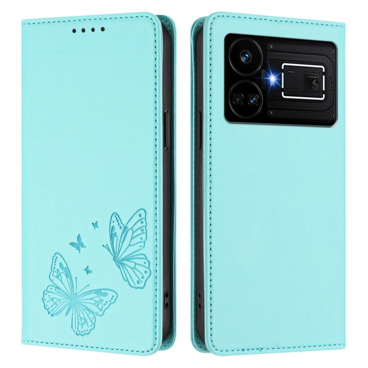 For Realme GT5 / GT5 240W Strong Magnetic Dual Butterfly RFID Vegan Leather Phone Case