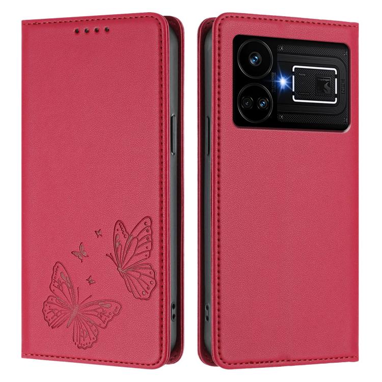 For Realme GT5 / GT5 240W Strong Magnetic Dual Butterfly RFID Vegan Leather Phone Case