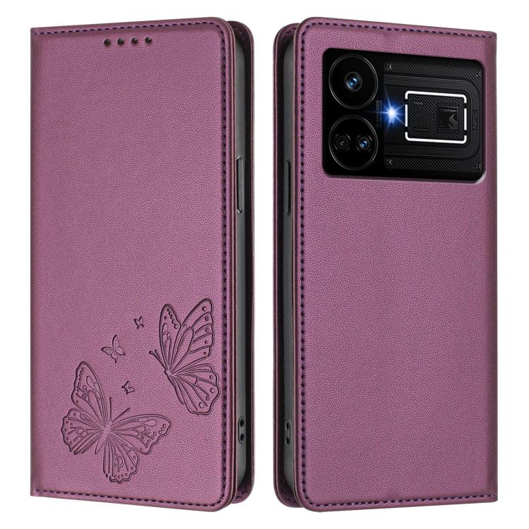 For Realme GT5 / GT5 240W Strong Magnetic Dual Butterfly RFID Vegan Leather Phone Case