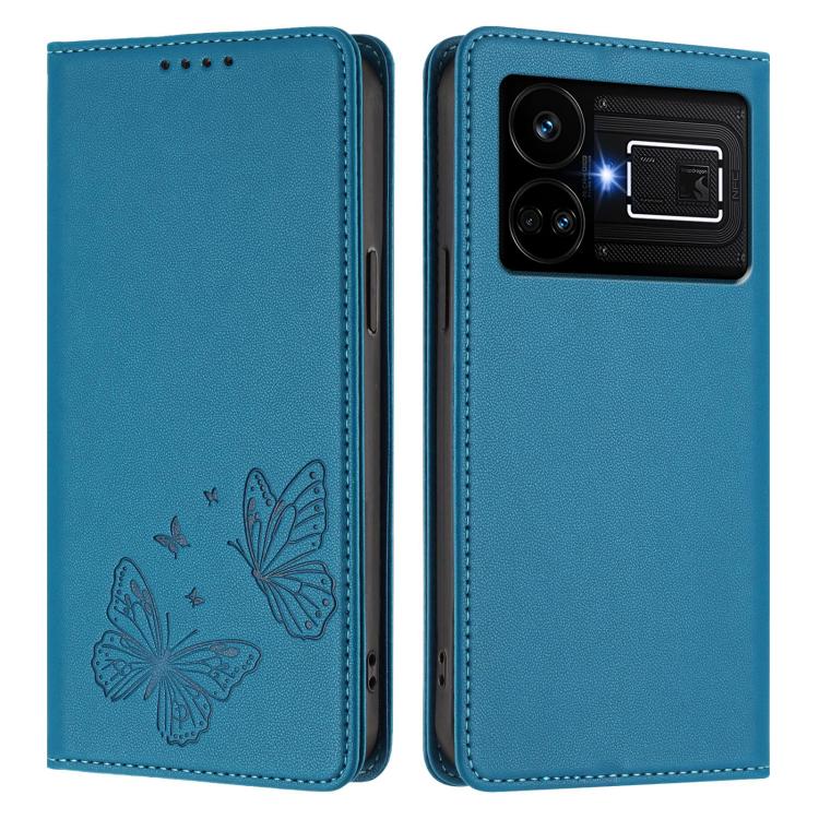 For Realme GT5 / GT5 240W Strong Magnetic Dual Butterfly RFID Vegan Leather Phone Case
