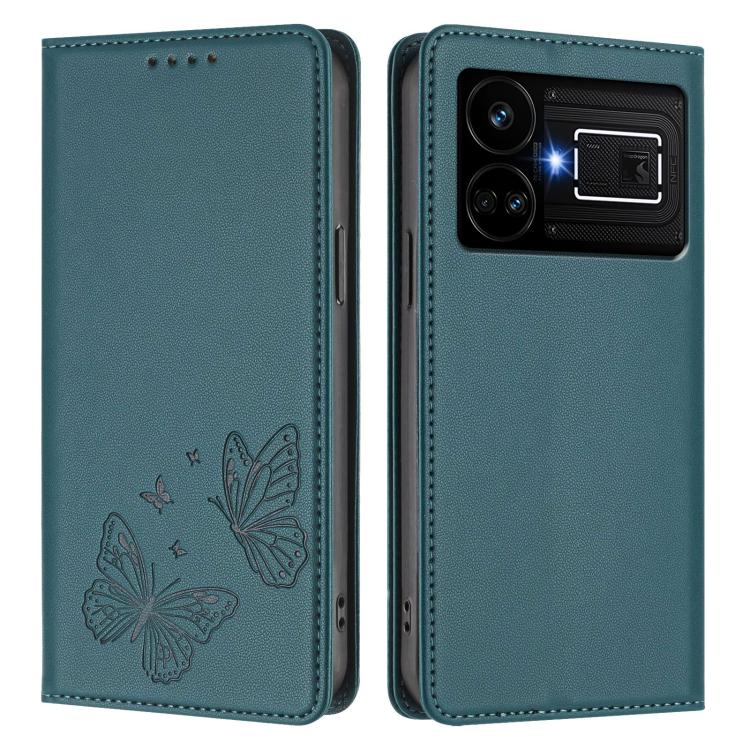 For Realme GT5 / GT5 240W Strong Magnetic Dual Butterfly RFID Vegan Leather Phone Case