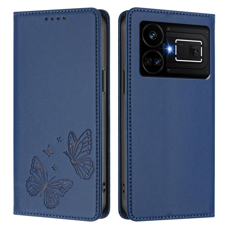 For Realme GT5 / GT5 240W Strong Magnetic Dual Butterfly RFID Vegan Leather Phone Case