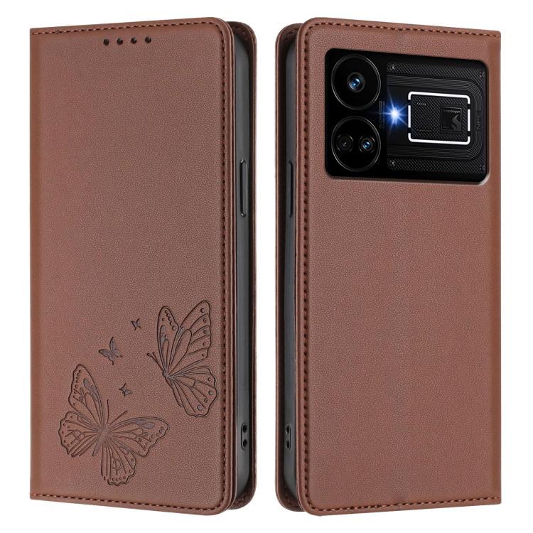 For Realme GT5 / GT5 240W Strong Magnetic Dual Butterfly RFID Vegan Leather Phone Case