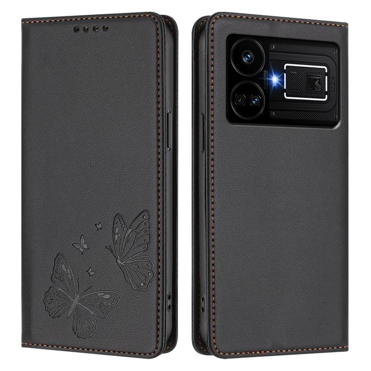 For Realme GT5 / GT5 240W Strong Magnetic Dual Butterfly RFID Vegan Leather Phone Case