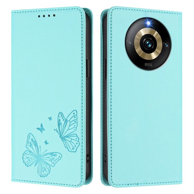 For Realme Narzo 60 Pro Strong Magnetic Dual Butterfly RFID Vegan Leather Phone Case