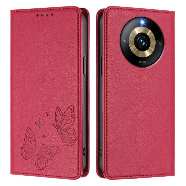For Realme Narzo 60 Pro Strong Magnetic Dual Butterfly RFID Vegan Leather Phone Case