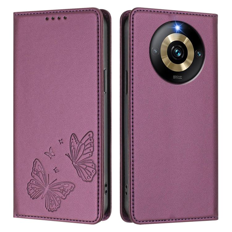 For Realme Narzo 60 Pro Strong Magnetic Dual Butterfly RFID Vegan Leather Phone Case