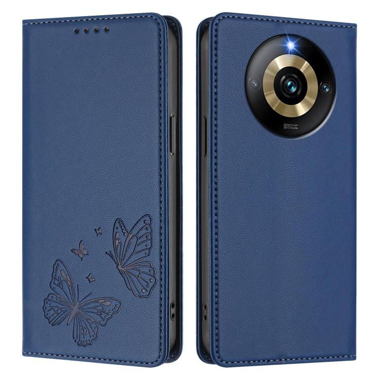 For Realme Narzo 60 Pro Strong Magnetic Dual Butterfly RFID Vegan Leather Phone Case