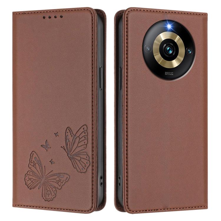 For Realme Narzo 60 Pro Strong Magnetic Dual Butterfly RFID Vegan Leather Phone Case
