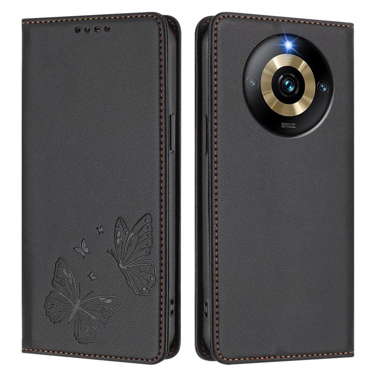 For Realme Narzo 60 Pro Strong Magnetic Dual Butterfly RFID Vegan Leather Phone Case