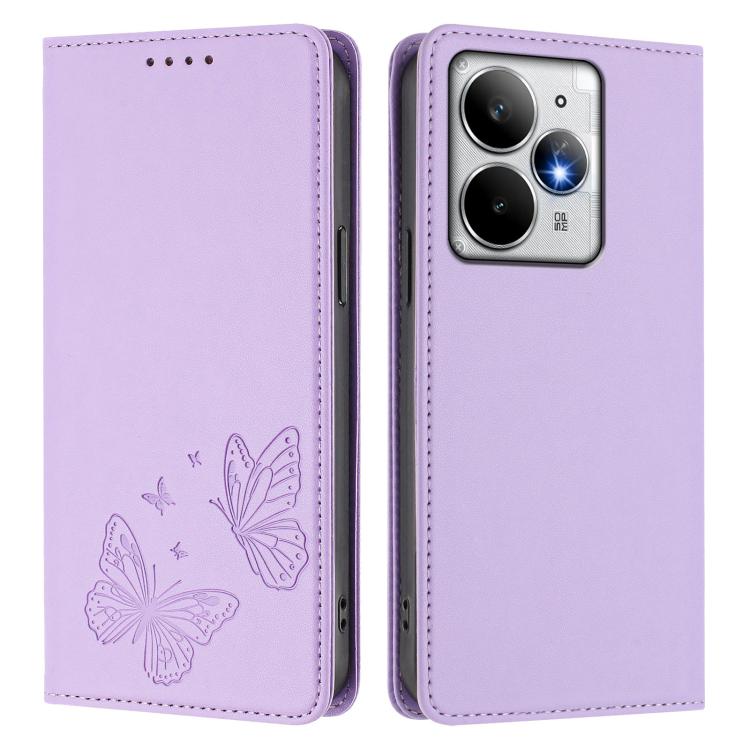 For Realme Neo7 Turbo Strong Magnetic Dual Butterfly RFID Vegan Leather Phone Case