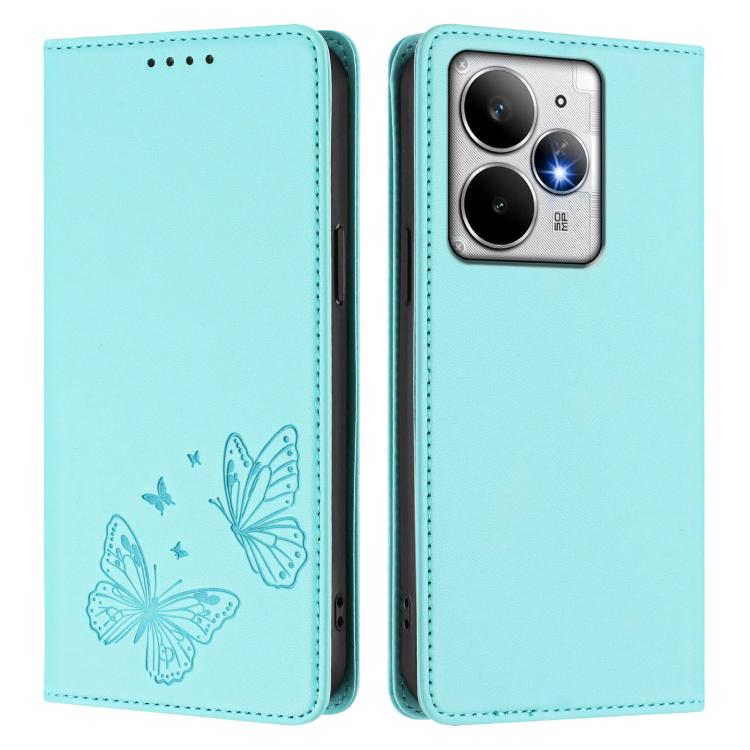 For Realme Neo7 Turbo Strong Magnetic Dual Butterfly RFID Vegan Leather Phone Case