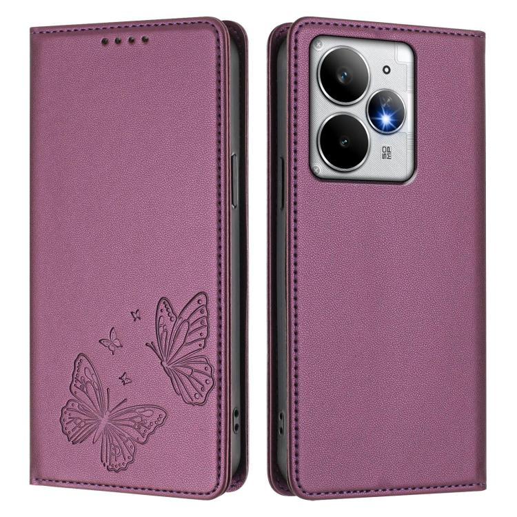 For Realme Neo7 Turbo Strong Magnetic Dual Butterfly RFID Vegan Leather Phone Case