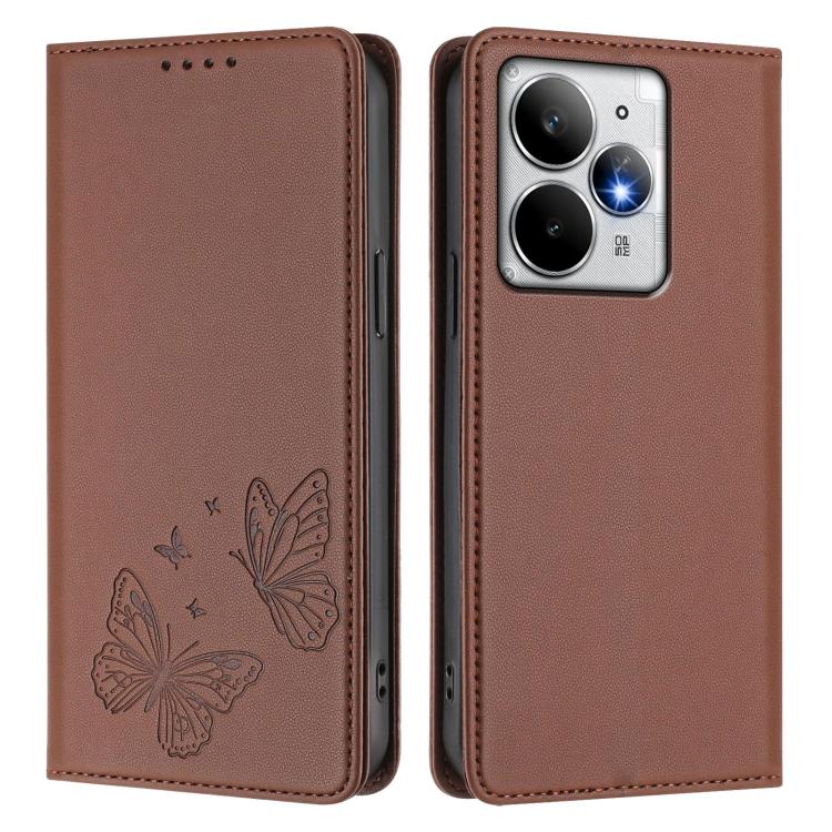 For Realme Neo7 Turbo Strong Magnetic Dual Butterfly RFID Vegan Leather Phone Case