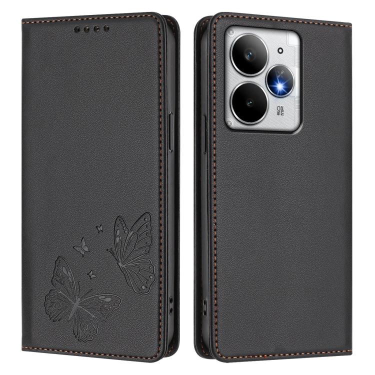 For Realme Neo7 Turbo Strong Magnetic Dual Butterfly RFID Vegan Leather Phone Case