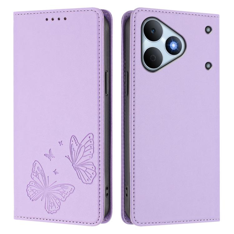 For Realme Note 80 4G Strong Magnetic Dual Butterfly RFID Vegan Leather Phone Case