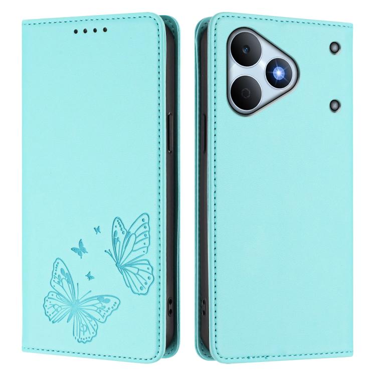 For Realme Note 80 4G Strong Magnetic Dual Butterfly RFID Vegan Leather Phone Case