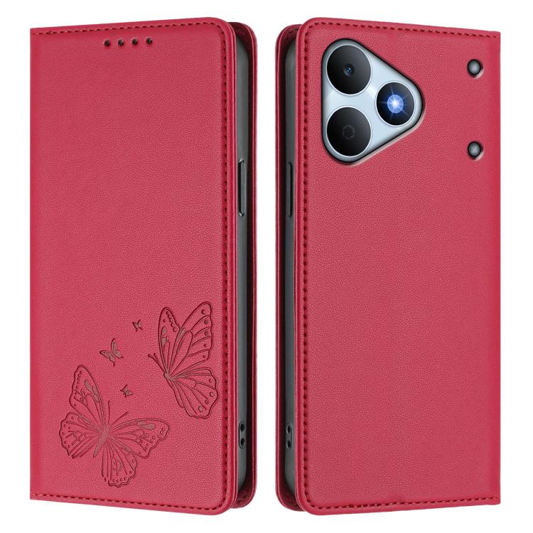 For Realme Note 80 4G Strong Magnetic Dual Butterfly RFID Vegan Leather Phone Case