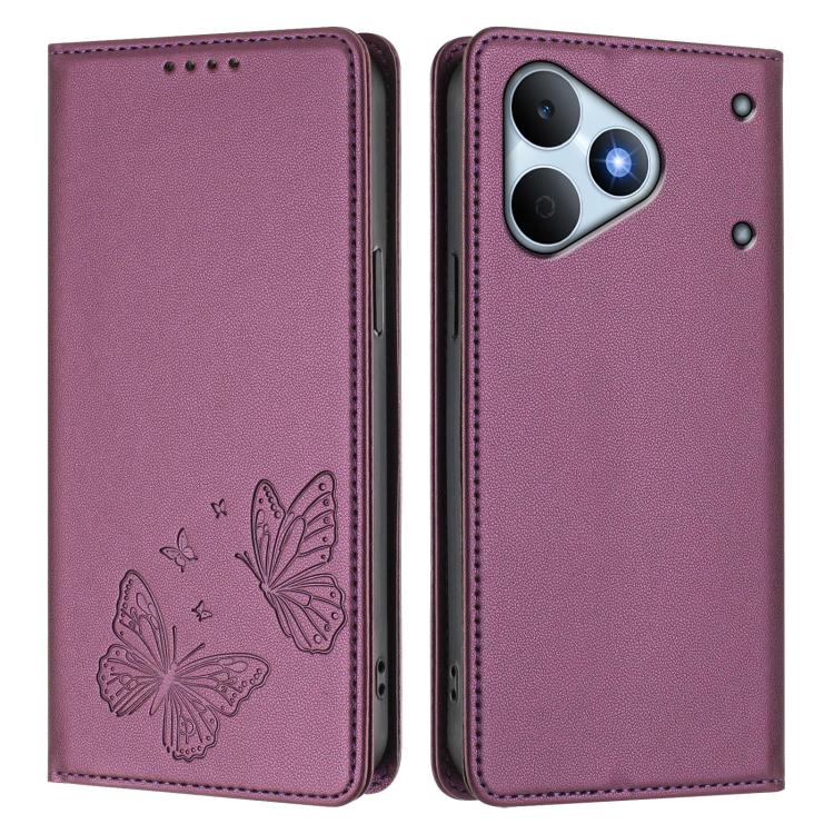 For Realme Note 80 4G Strong Magnetic Dual Butterfly RFID Vegan Leather Phone Case