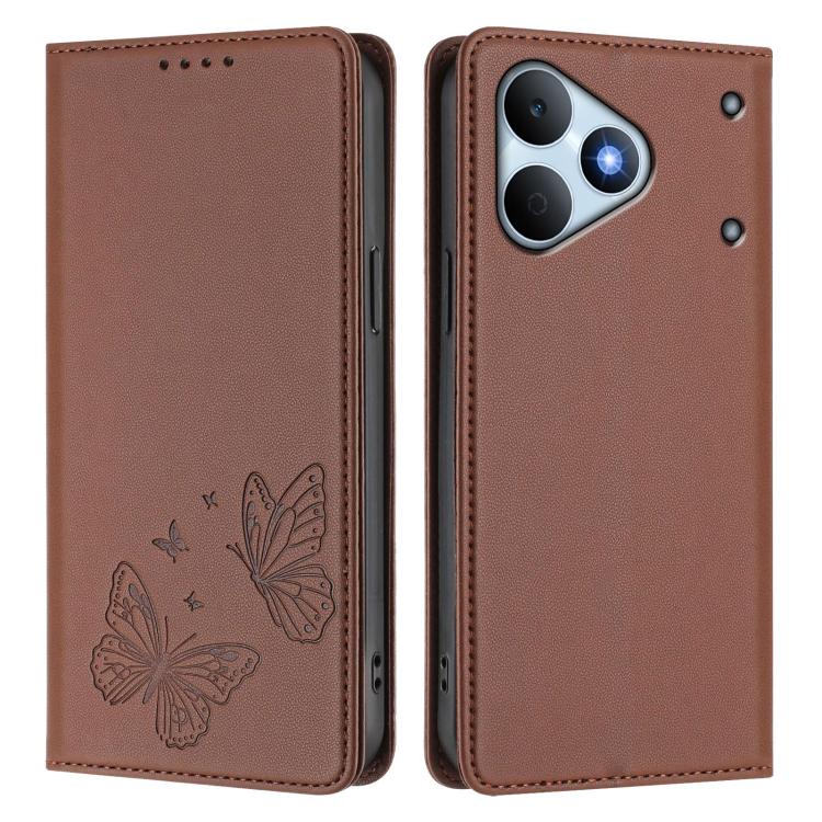 For Realme Note 80 4G Strong Magnetic Dual Butterfly RFID Vegan Leather Phone Case