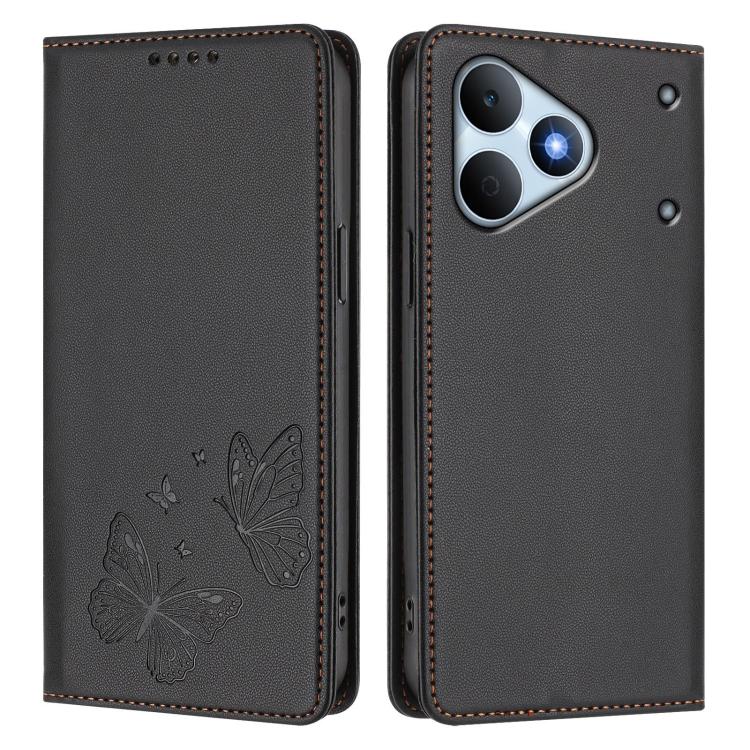For Realme Note 80 4G Strong Magnetic Dual Butterfly RFID Vegan Leather Phone Case