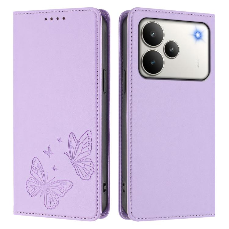 For Realme P4 5G Strong Magnetic Dual Butterfly RFID Vegan Leather Phone Case