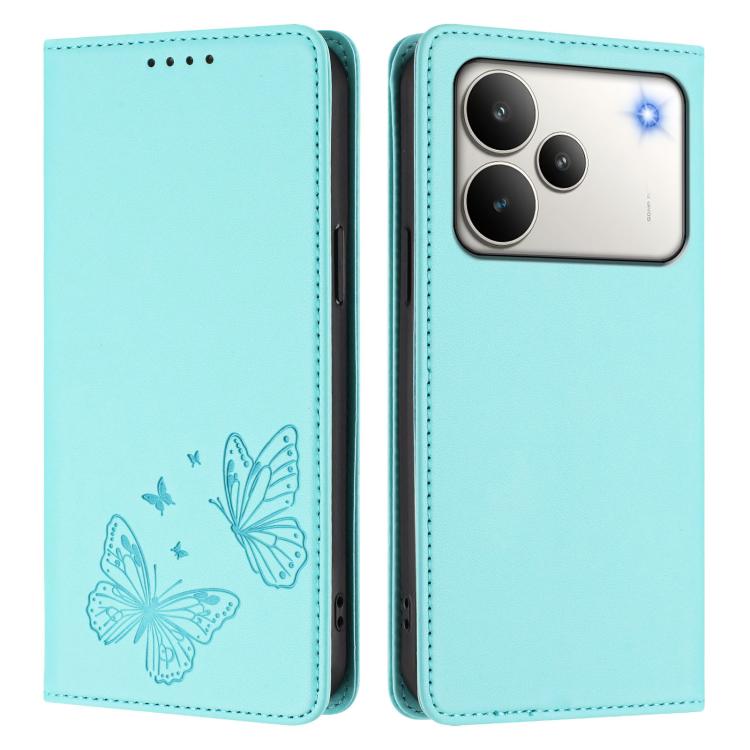 For Realme P4 5G Strong Magnetic Dual Butterfly RFID Vegan Leather Phone Case