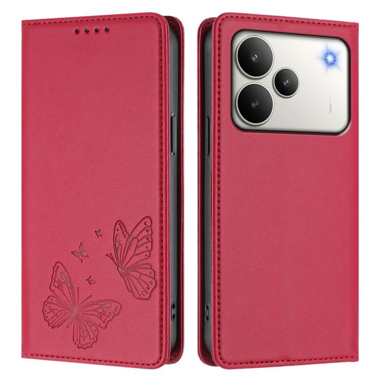 For Realme P4 5G Strong Magnetic Dual Butterfly RFID Vegan Leather Phone Case