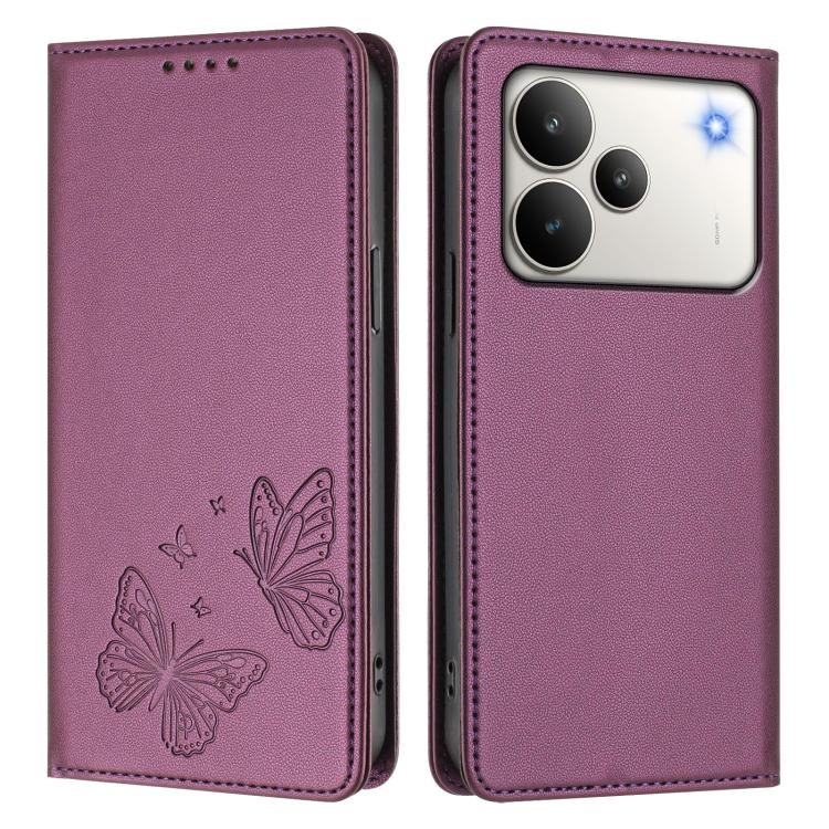 For Realme P4 5G Strong Magnetic Dual Butterfly RFID Vegan Leather Phone Case