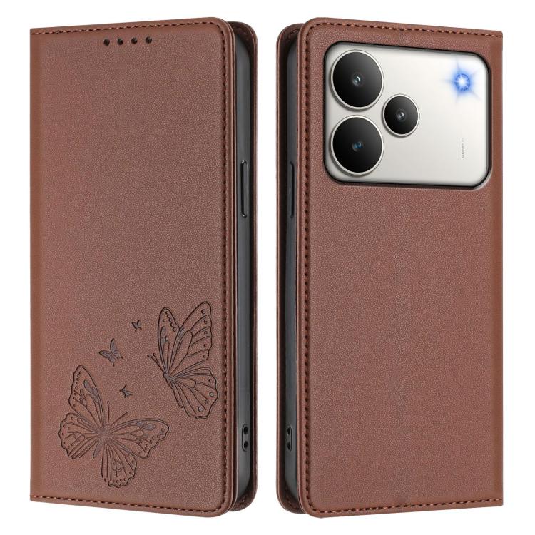 For Realme P4 5G Strong Magnetic Dual Butterfly RFID Vegan Leather Phone Case