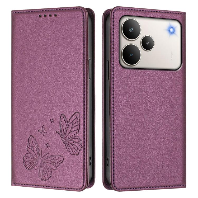 For Realme P4 Pro 5G Strong Magnetic Dual Butterfly RFID Vegan Leather Phone Case
