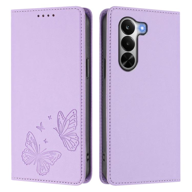 For Realme P4x 5G Strong Magnetic Dual Butterfly RFID Vegan Leather Phone Case