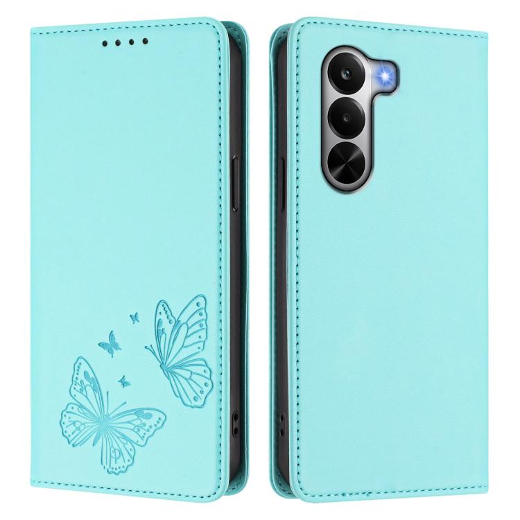 For Realme P4x 5G Strong Magnetic Dual Butterfly RFID Vegan Leather Phone Case