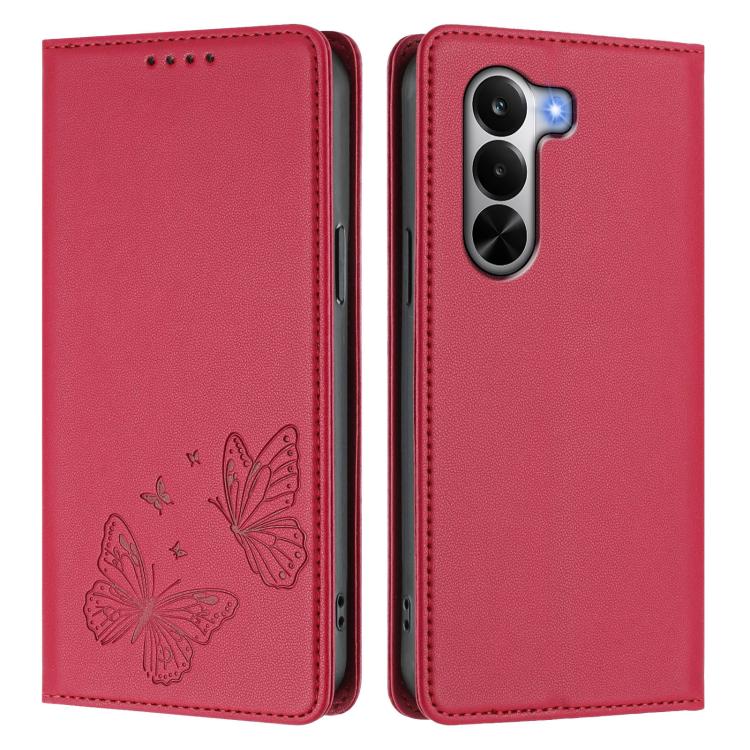 For Realme P4x 5G Strong Magnetic Dual Butterfly RFID Vegan Leather Phone Case
