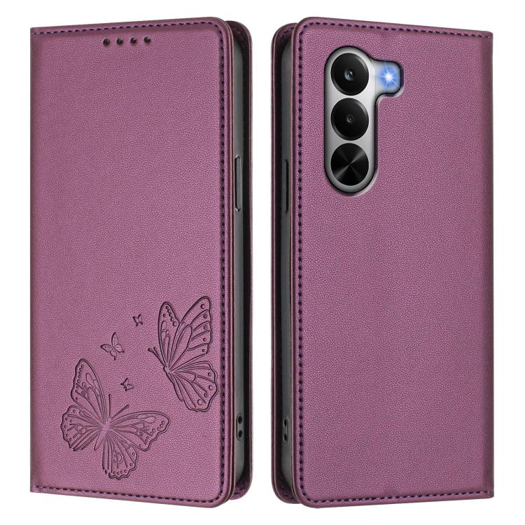 For Realme P4x 5G Strong Magnetic Dual Butterfly RFID Vegan Leather Phone Case