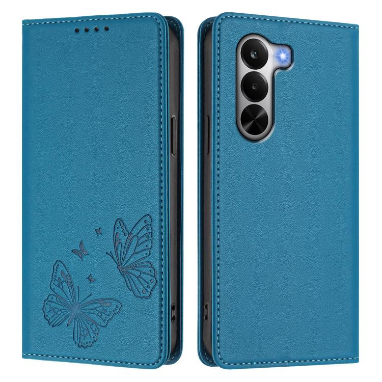 For Realme P4x 5G Strong Magnetic Dual Butterfly RFID Vegan Leather Phone Case