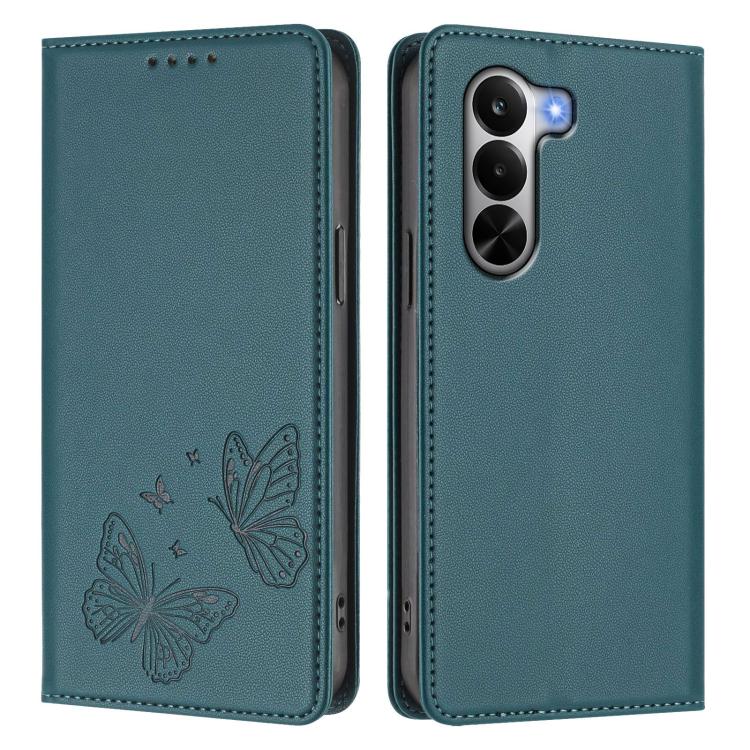 For Realme P4x 5G Strong Magnetic Dual Butterfly RFID Vegan Leather Phone Case