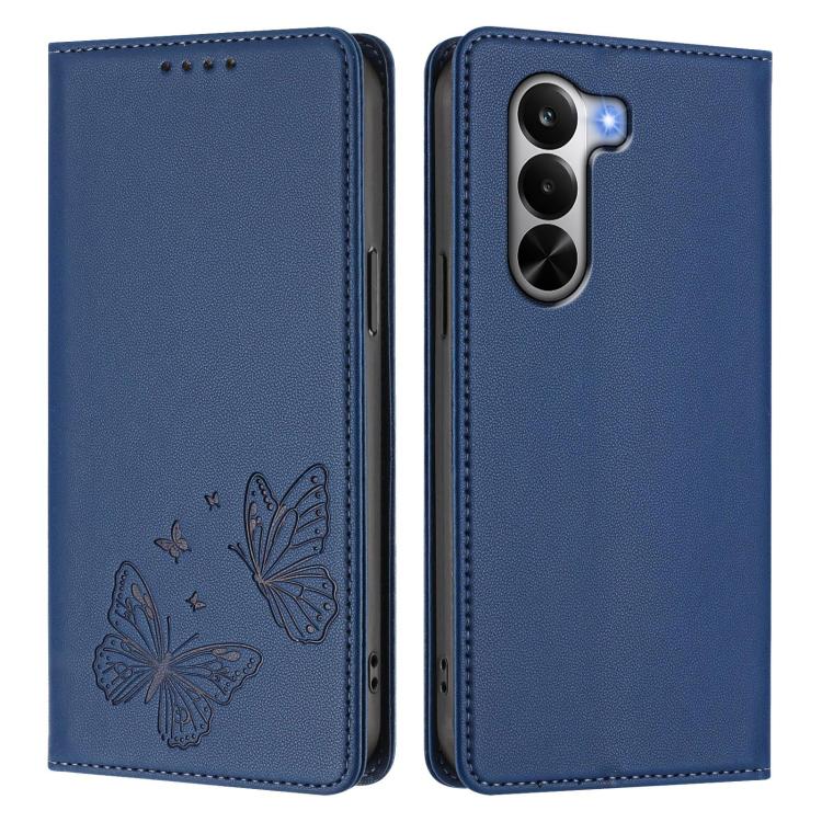 For Realme P4x 5G Strong Magnetic Dual Butterfly RFID Vegan Leather Phone Case