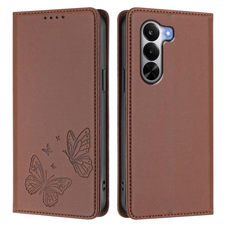 For Realme P4x 5G Strong Magnetic Dual Butterfly RFID Vegan Leather Phone Case