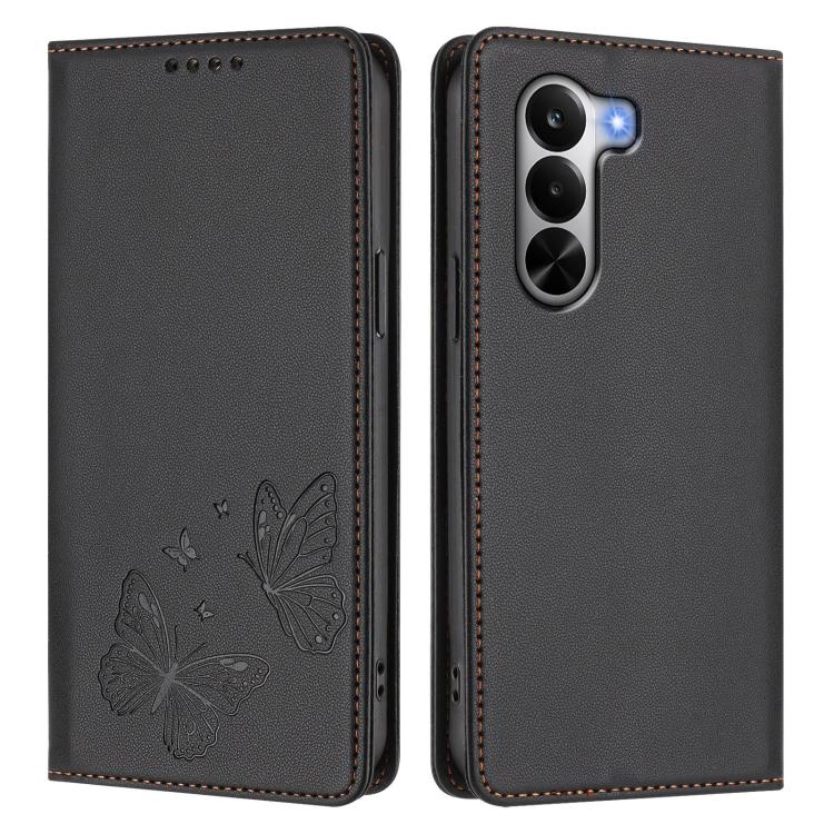 For Realme P4x 5G Strong Magnetic Dual Butterfly RFID Vegan Leather Phone Case
