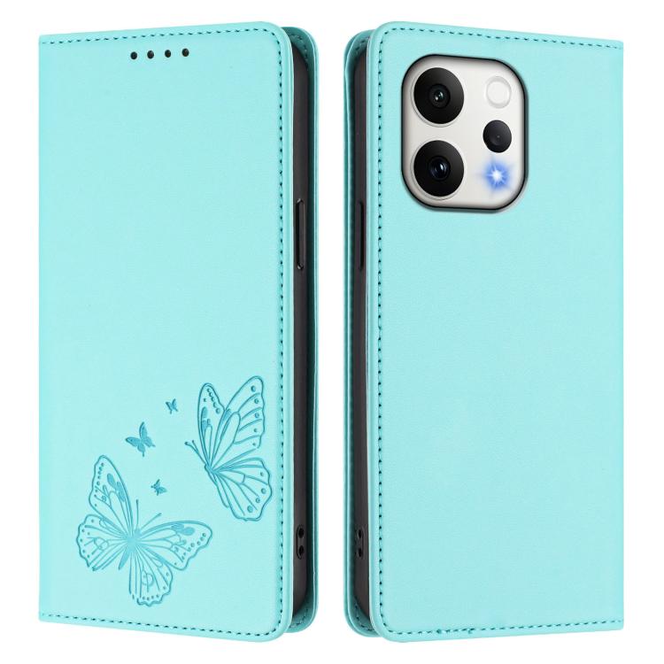 For OPPO Reno15 5G Global / Reno15 India Strong Magnetic Dual Butterfly RFID Vegan Leather Phone Case