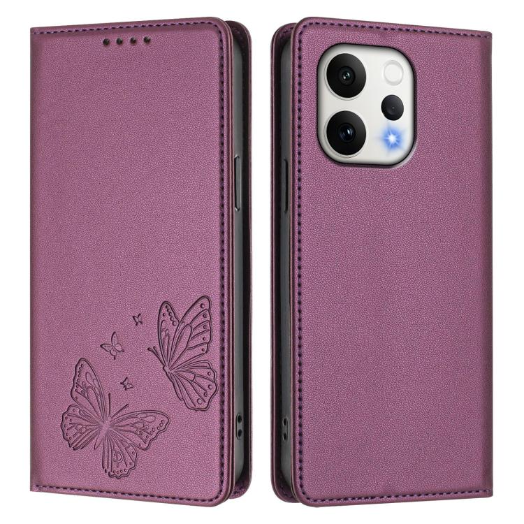 For OPPO Reno15 5G Global / Reno15 India Strong Magnetic Dual Butterfly RFID Vegan Leather Phone Case