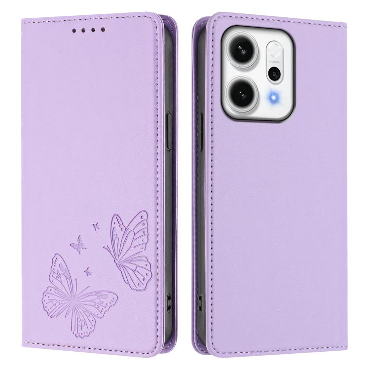 For OPPO Reno14 Pro Global Strong Magnetic Dual Butterfly RFID Vegan Leather Phone Case