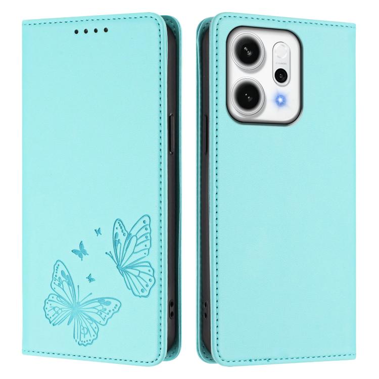 For OPPO Reno14 Pro Global Strong Magnetic Dual Butterfly RFID Vegan Leather Phone Case