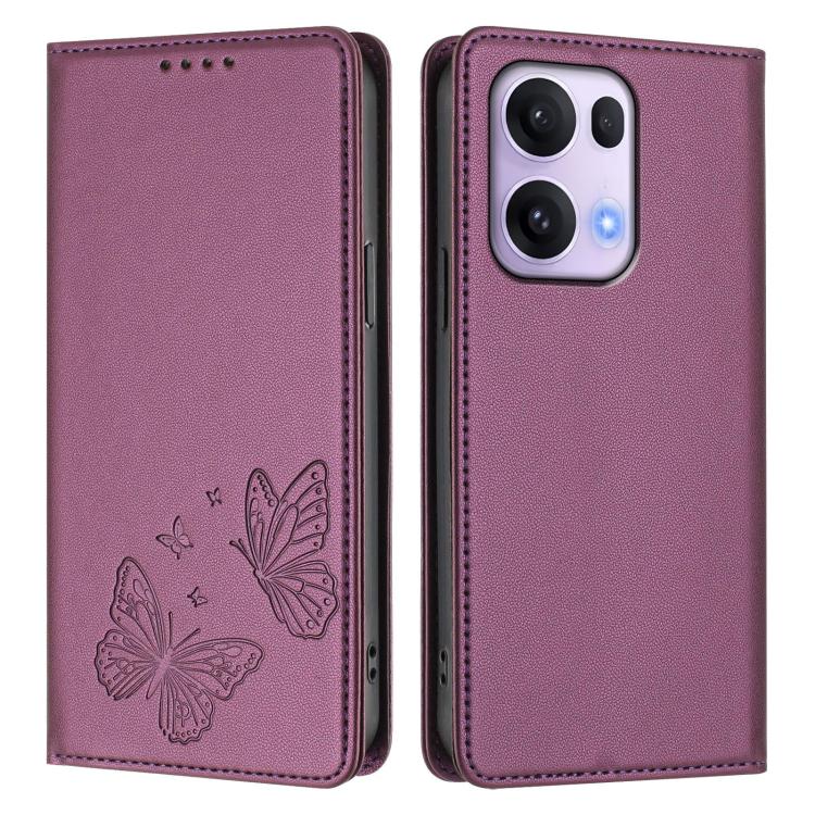 For OPPO Reno13 Pro Global Strong Magnetic Dual Butterfly RFID Vegan Leather Phone Case