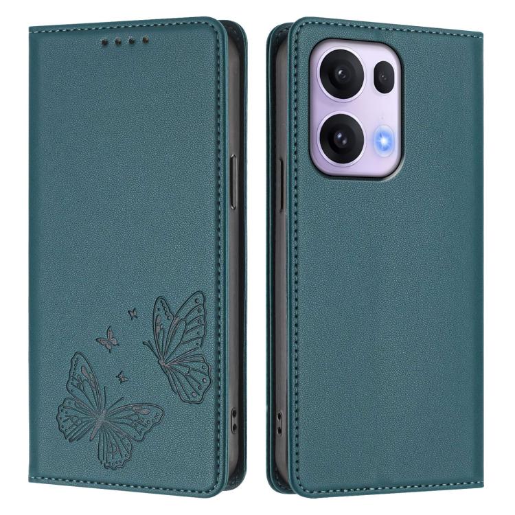 For OPPO Reno13 Pro Global Strong Magnetic Dual Butterfly RFID Vegan Leather Phone Case