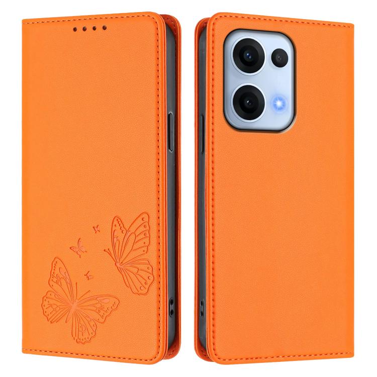 For OPPO Reno13 Global Strong Magnetic Dual Butterfly RFID Vegan Leather Phone Case