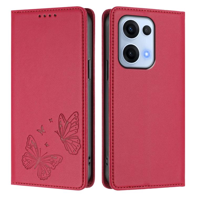 For OPPO Reno13 Global Strong Magnetic Dual Butterfly RFID Vegan Leather Phone Case
