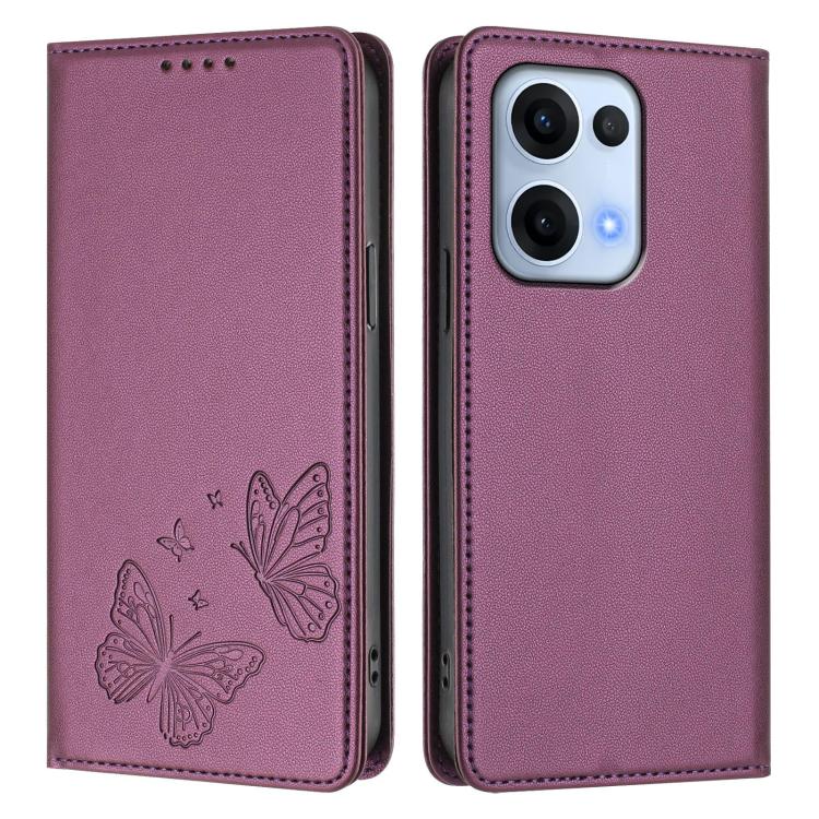 For OPPO Reno13 Global Strong Magnetic Dual Butterfly RFID Vegan Leather Phone Case