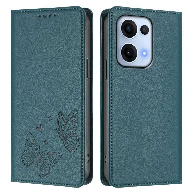 For OPPO Reno13 Global Strong Magnetic Dual Butterfly RFID Vegan Leather Phone Case
